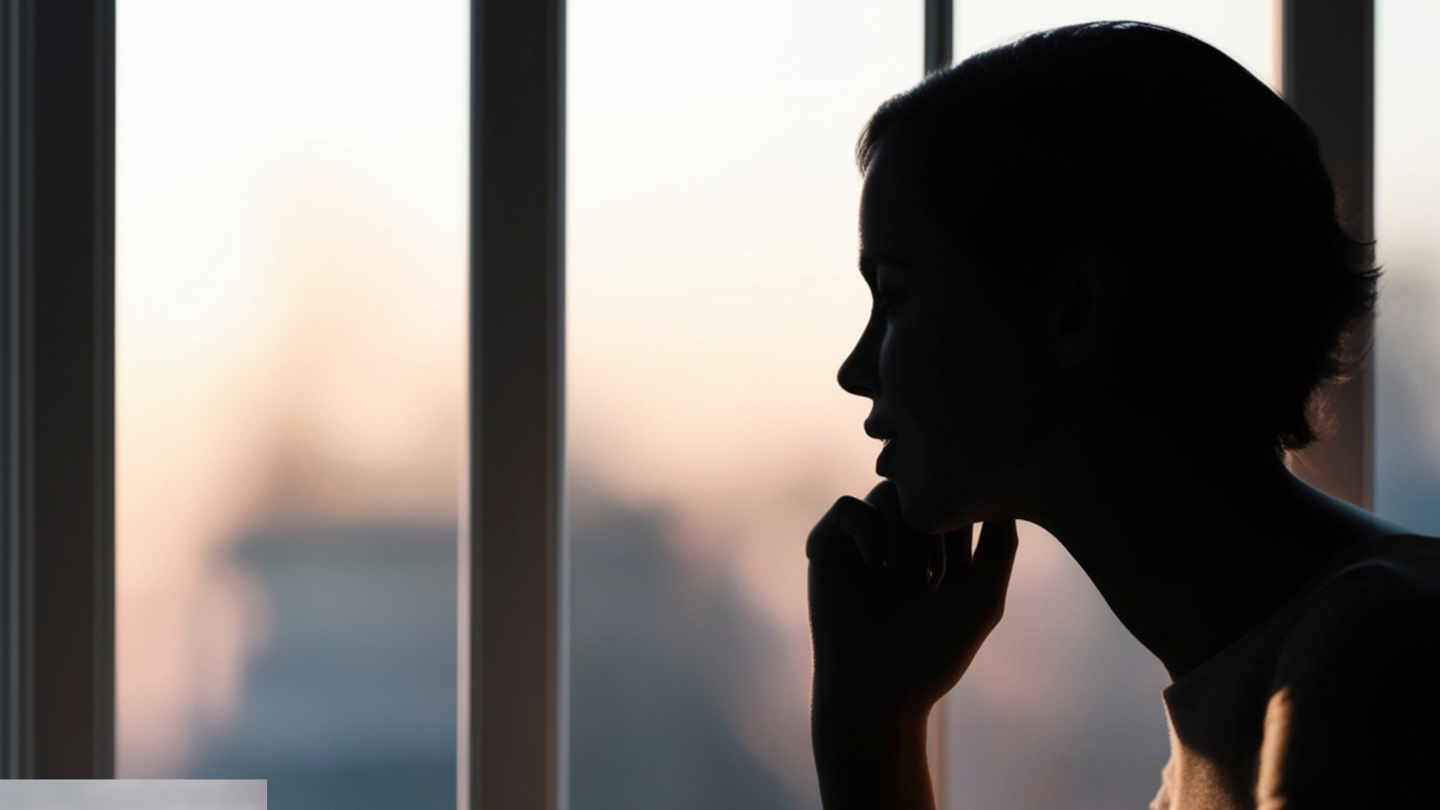 Frau schaut nachdenklich aus dem Fenster – Gefühl von Angst, innerer Unruhe und Unsicherheit