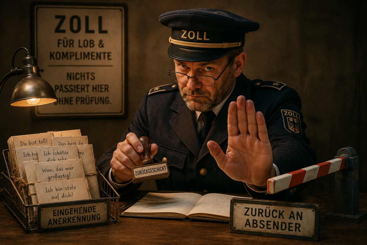 Der innere Zollbeamte hält Lob und Anerkennung zurück