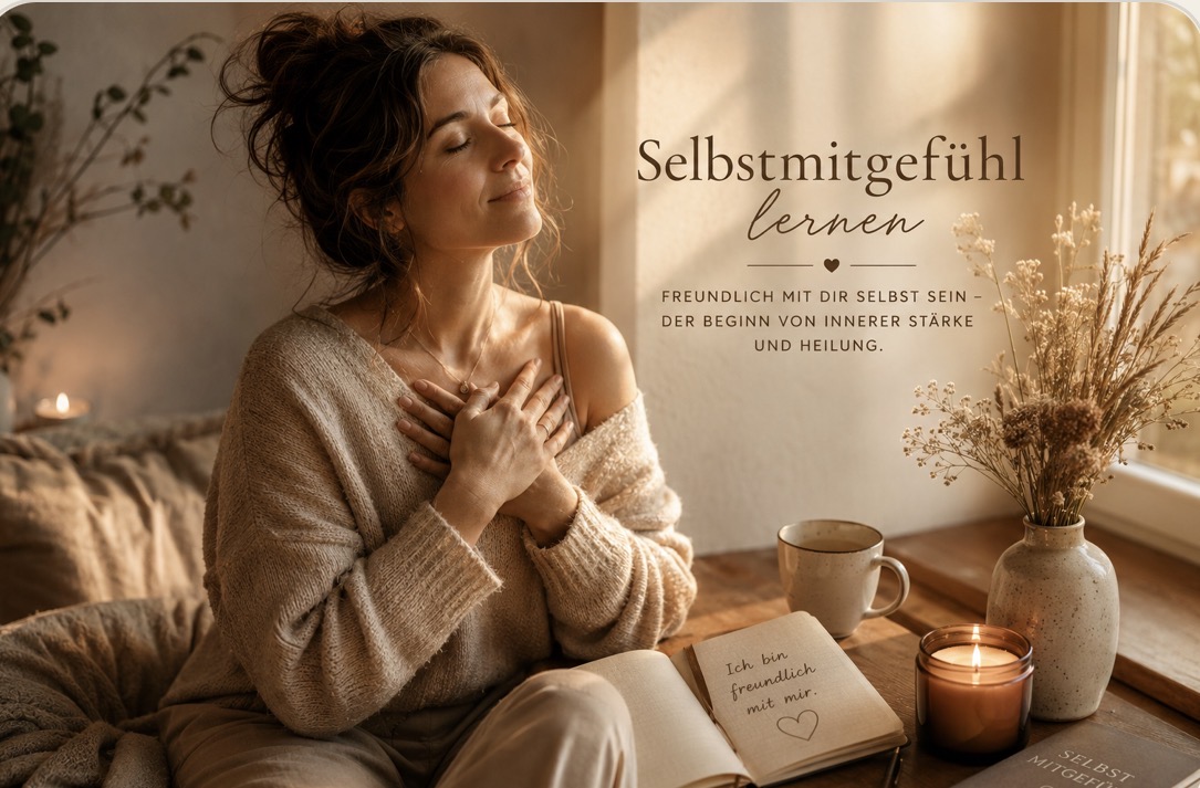 Frau in einem warmen, ruhigen Moment der Selbstzuwendung – Selbstmitgefühl lernen